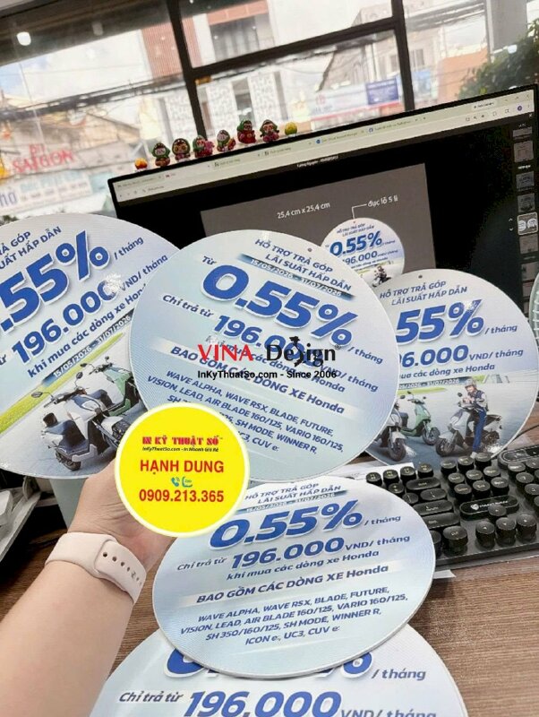 In mô hình formax cắt CNC hình tròn thông tin chương trình khuyến mãi mua xe điện treo thả trần showroom, cửa hàng - INKTS3816