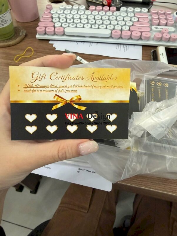 In phiếu Nails Gift Certificates Available, name card tích điểm Point card, hàng gửi đi Canada từ TPHCM - INKTS3832