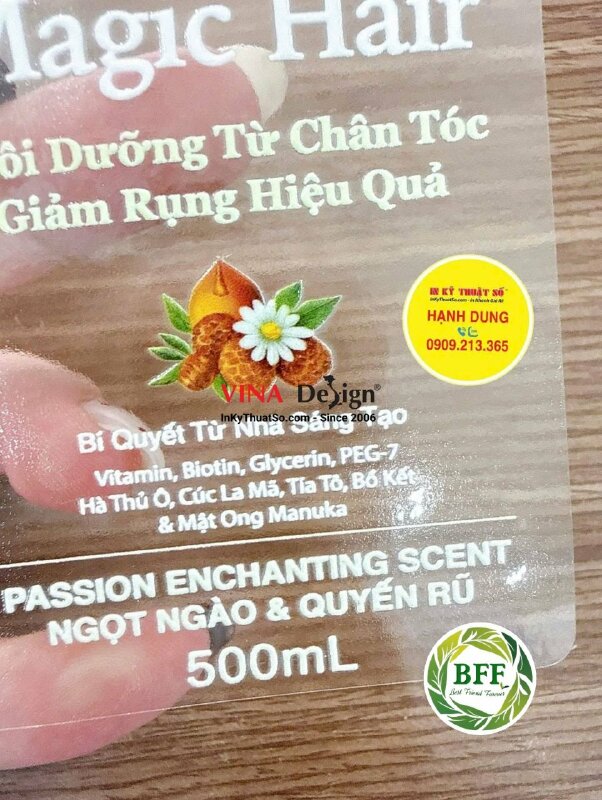 In tem Decal trong dán Bộ dầu gội Magic Hair dán mặt trước & sau chai nhựa 500ml - INKTS3814