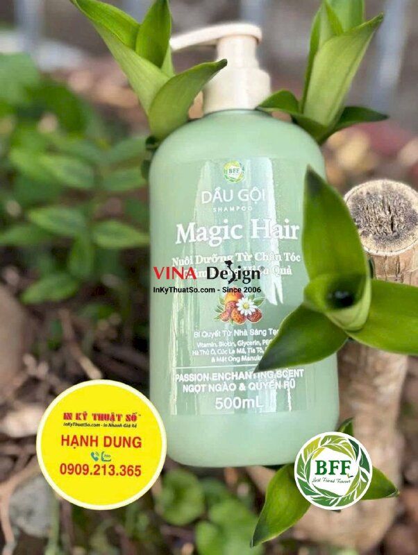 In tem Decal trong dán Bộ dầu gội Magic Hair dán mặt trước & sau chai nhựa 500ml - INKTS3814