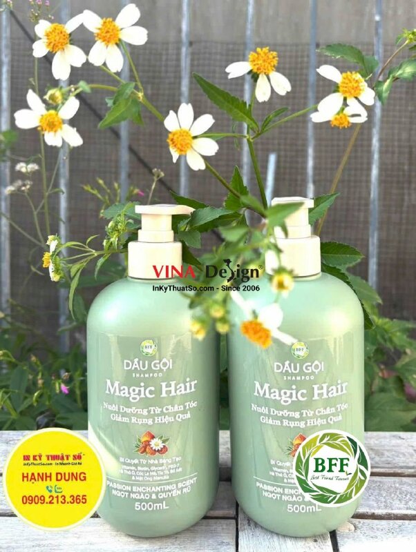 In tem Decal trong dán Bộ dầu gội Magic Hair dán mặt trước & sau chai nhựa 500ml - INKTS3814