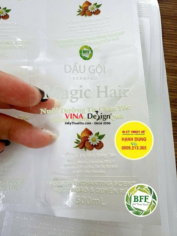In tem Decal trong dán Bộ dầu gội Magic Hair dán mặt trước & sau chai nhựa 500ml - INKTS3814