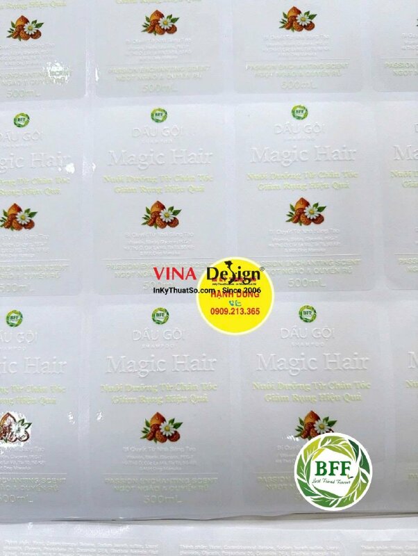 In tem Decal trong dán Bộ dầu gội Magic Hair dán mặt trước & sau chai nhựa 500ml - INKTS3814