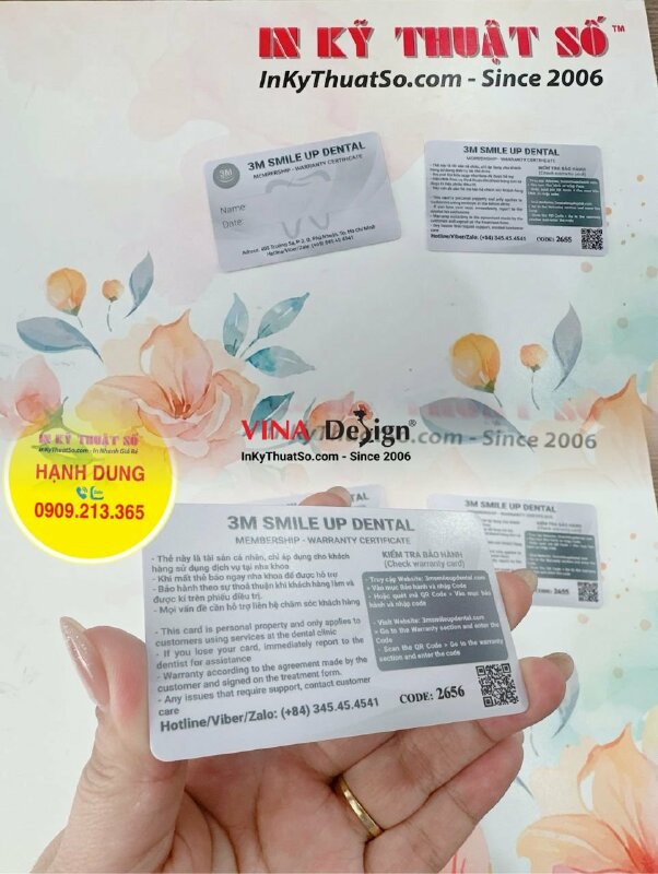 In thẻ bảo hành răng sứ nha khoa thẻ Membership - Warranty Certificate Dental - INKTS1449