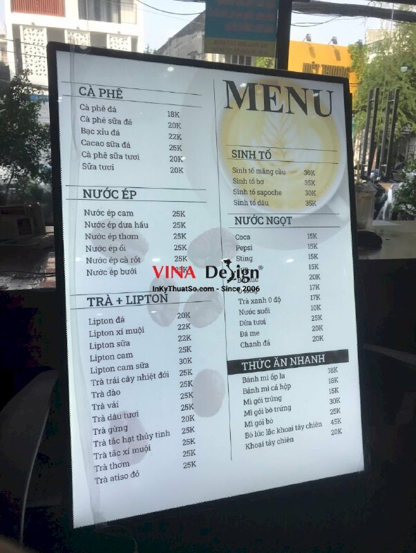 Hộp đèn Led A2 siêu mỏng, Menu Led thay nội dung, Poster Tranh điện bán hàng, biển Led quảng cáo - INKTS1003