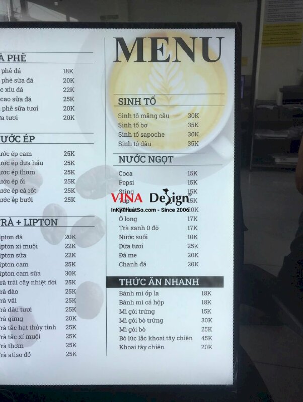Hộp đèn Led A2 siêu mỏng, Menu Led thay nội dung, Poster Tranh điện bán hàng, biển Led quảng cáo - INKTS1003