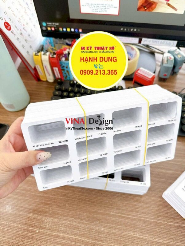 In catalogue & tag tên mã màu sơn công nghiệp, cấn gấp, gắn dây treo, in offset - INKTS3848