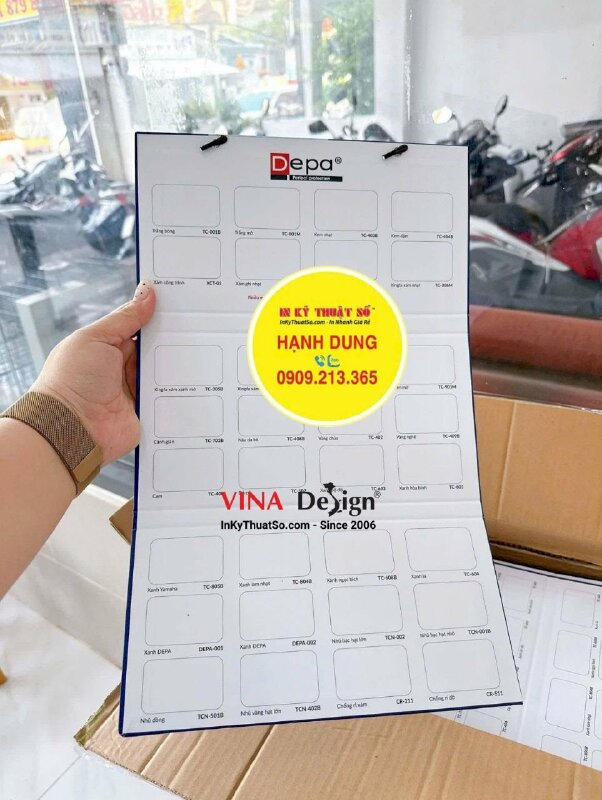 In catalogue & tag tên mã màu sơn công nghiệp, cấn gấp, gắn dây treo, in offset - INKTS3848