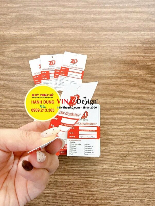 In phiếu nhắc bảo dưỡng định kỳ cho garage auto center - INKTS3842