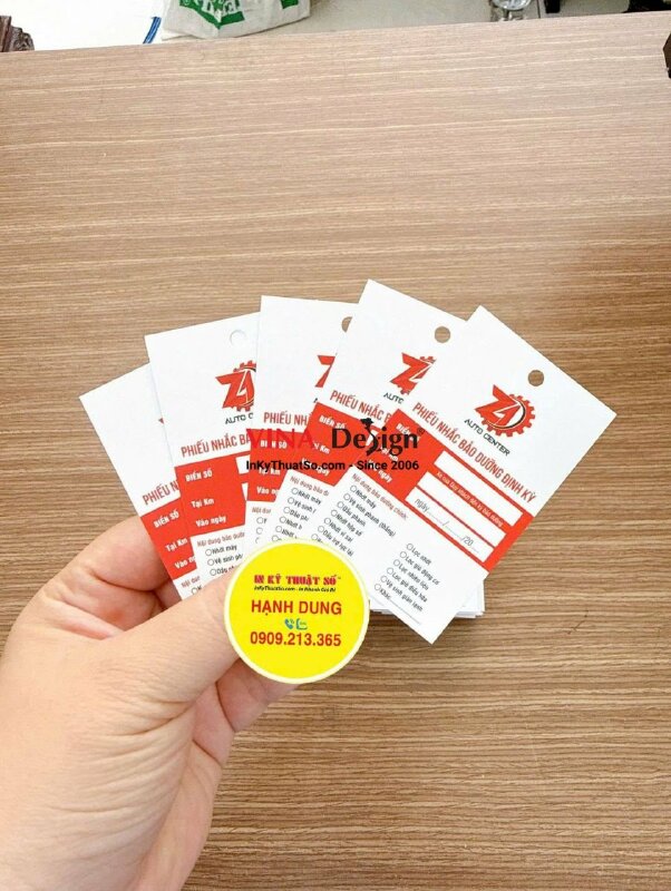 In phiếu nhắc bảo dưỡng định kỳ cho garage auto center - INKTS3842