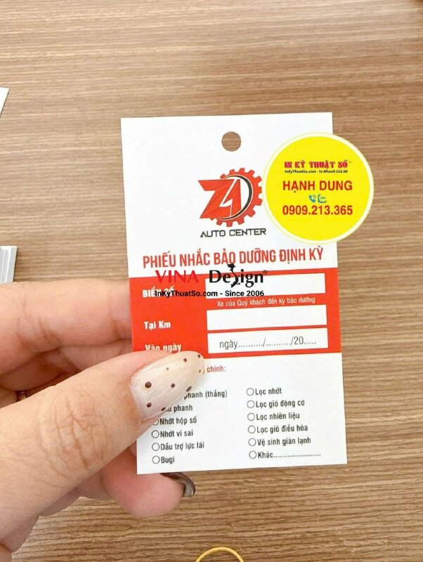 In phiếu nhắc bảo dưỡng định kỳ cho garage auto center - INKTS3842