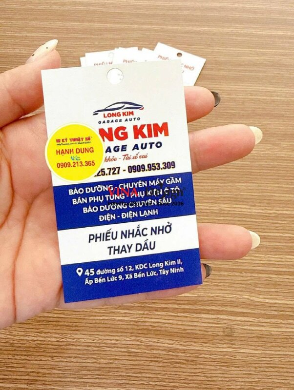 In thẻ nhắc bảo dưỡng ô tô cho garage xe, in giấy Coucher 2 mặt, không màng, bấm lỗ tròn - INKTS3833