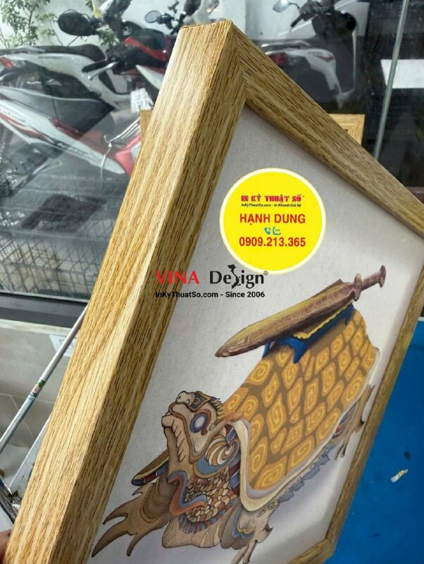 In tranh Canvas linh vật hoa văn Đại Việt, đóng khung viền gỗ treo tường - INKTS3856
