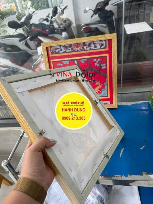 In tranh Canvas linh vật hoa văn Đại Việt, đóng khung viền gỗ treo tường - INKTS3856