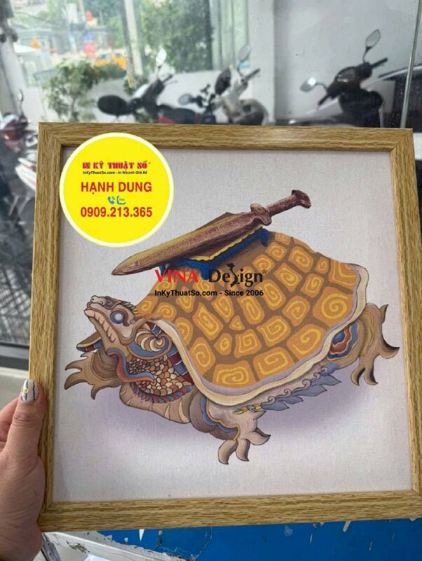 In tranh Canvas linh vật hoa văn Đại Việt, đóng khung viền gỗ treo tường - INKTS3856