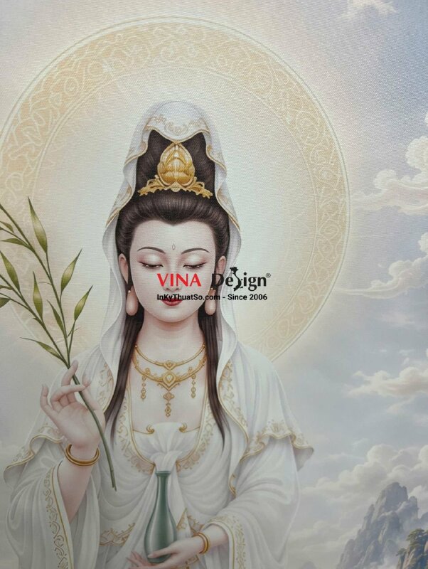 In tranh Quán Thế Âm Bồ Tát, in Canvas mực dầu bóng, chừa biên, giao cuộn - INKTS3852