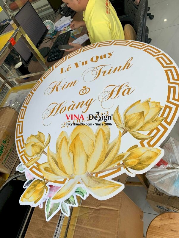 Làm bảng Vu Quy, Thành Hôn, Tân Hôn, Kết Hôn treo cổng cưới, in PP cán Formex cắt CNC tạo hình - INKTS3845