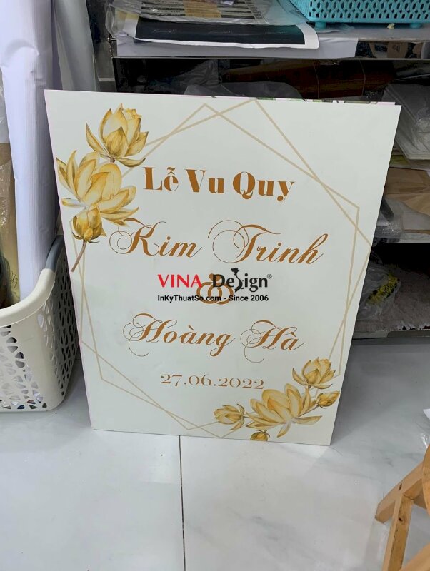 Làm bảng Vu Quy, Thành Hôn, Tân Hôn, Kết Hôn treo cổng cưới, in PP cán Formex cắt CNC tạo hình - INKTS3845