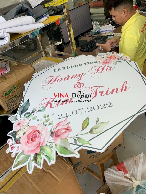 Làm bảng Vu Quy, Thành Hôn, Tân Hôn, Kết Hôn treo cổng cưới, in PP cán Formex cắt CNC tạo hình - INKTS3845