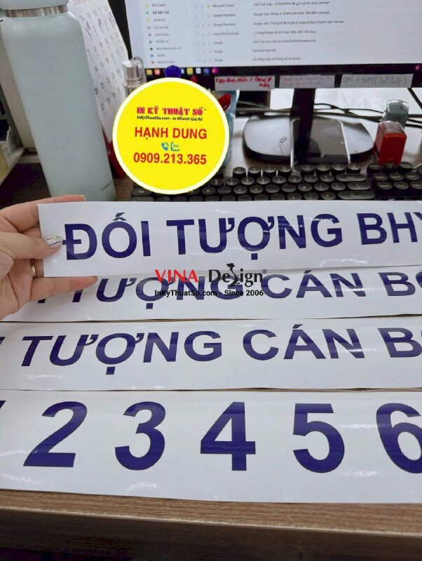 Cắt chữ Decal dán quầy phát thuốc bệnh viện, cắt vi tính chữ, số Decal vật tư màu xanh dương - INKTS3890