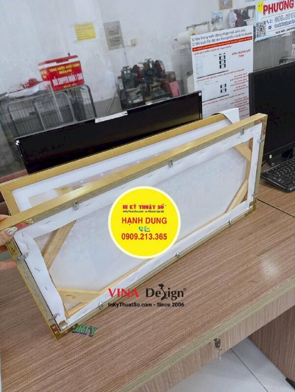 In ảnh kỷ niệm Khóa tu ngày an lạc tại Chùa, tranh Canvas mực dầu bóng, đóng khung viền vàng - INKTS3870