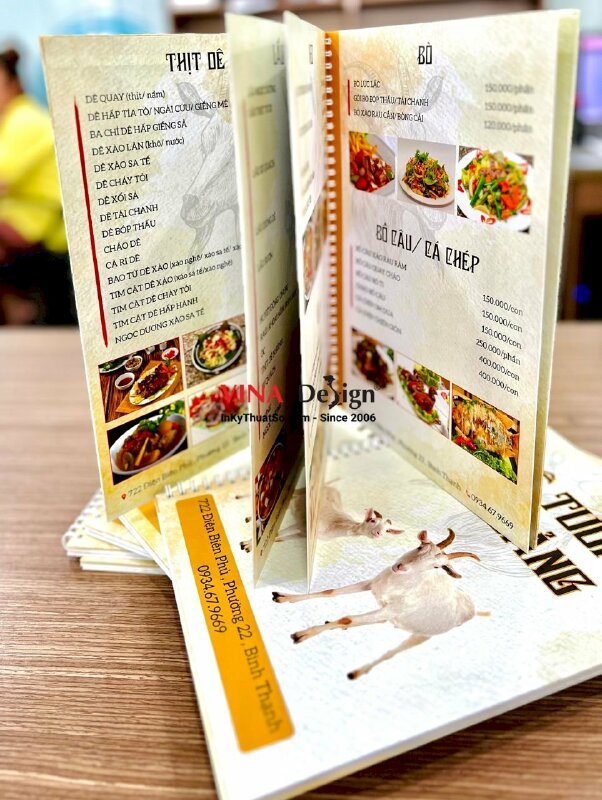 In cuốn menu quán thịt dê bìa bồi carton - INKTS366