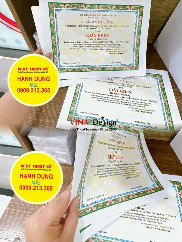 In giấy khen đạt thành tích xuất sắc cho cán bộ đơn vị, cơ quan nhà nước, in bằng khen giấy E250gsm - INKTS1117