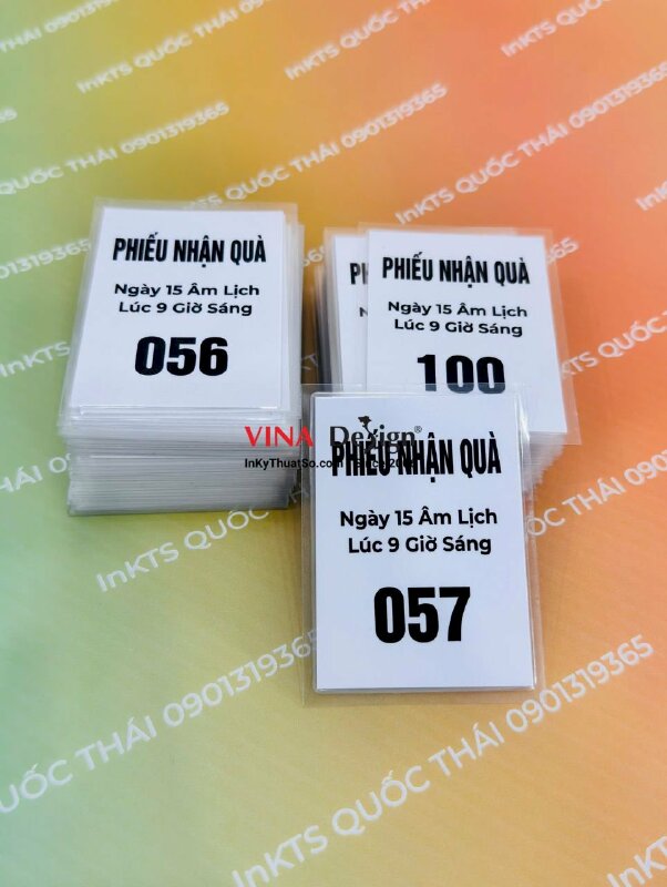 In phiếu nhận quà ngày 15 âm lịch lúc 9 giờ sáng & số thứ tự nhận quà, in ép plastic - INKTS3889