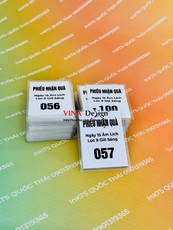 In phiếu nhận quà ngày 15 âm lịch lúc 9 giờ sáng & số thứ tự nhận quà, in ép plastic - INKTS3889