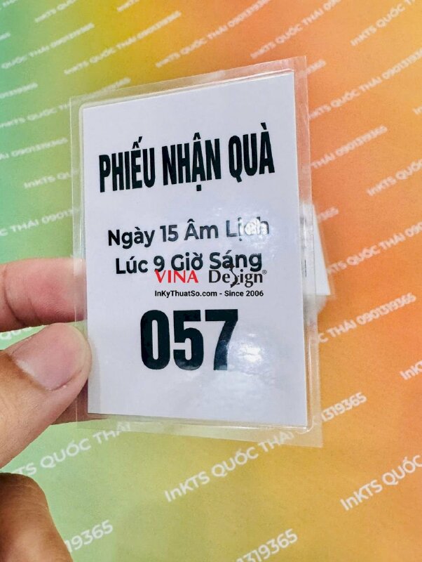 In phiếu nhận quà ngày 15 âm lịch lúc 9 giờ sáng & số thứ tự nhận quà, in ép plastic - INKTS3889