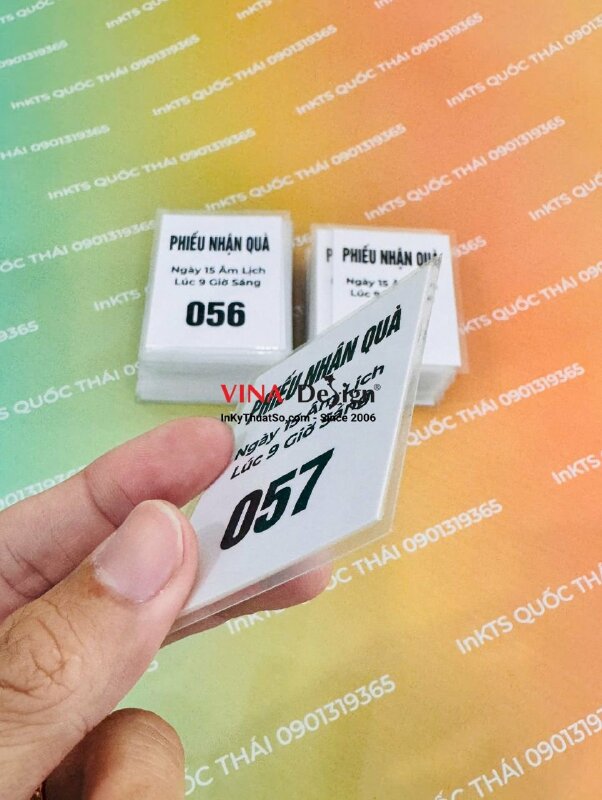 In phiếu nhận quà ngày 15 âm lịch lúc 9 giờ sáng & số thứ tự nhận quà, in ép plastic - INKTS3889