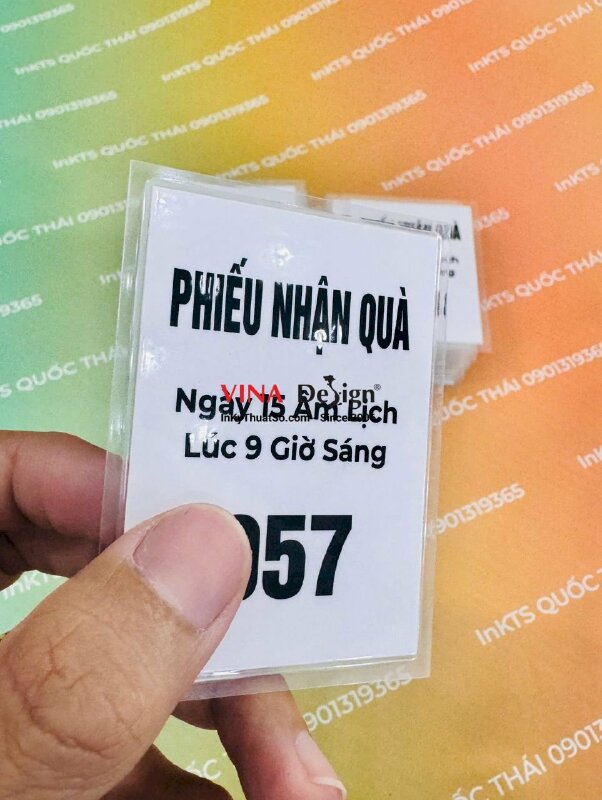 In phiếu nhận quà ngày 15 âm lịch lúc 9 giờ sáng & số thứ tự nhận quà, in ép plastic - INKTS3889