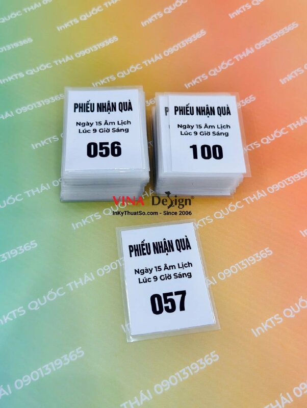 In phiếu nhận quà ngày 15 âm lịch lúc 9 giờ sáng & số thứ tự nhận quà, in ép plastic - INKTS3889
