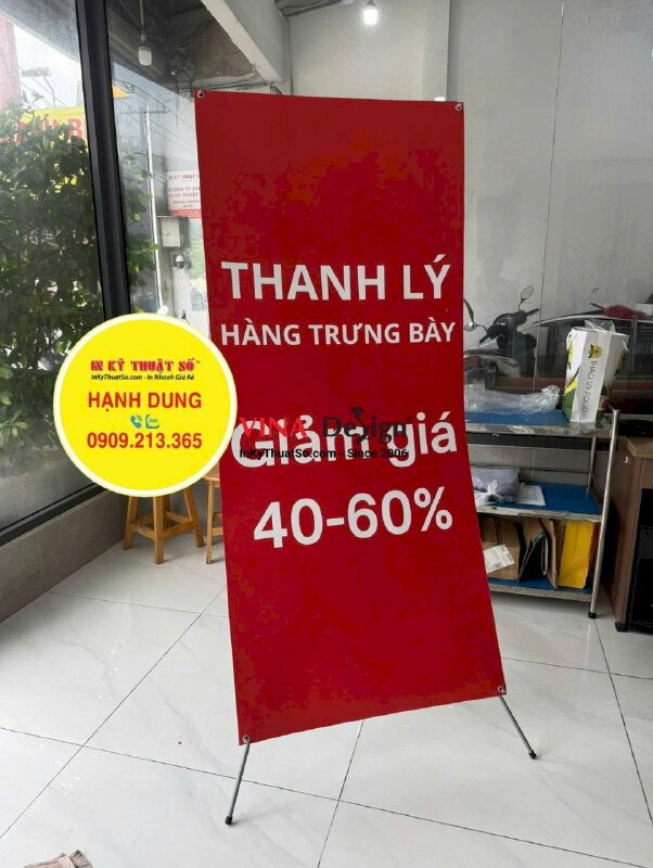 In Poster thanh lý hàng trưng bày, poster giảm giá in PP cán bóng, có bán khung dựng standee chữ X - INKTS3893