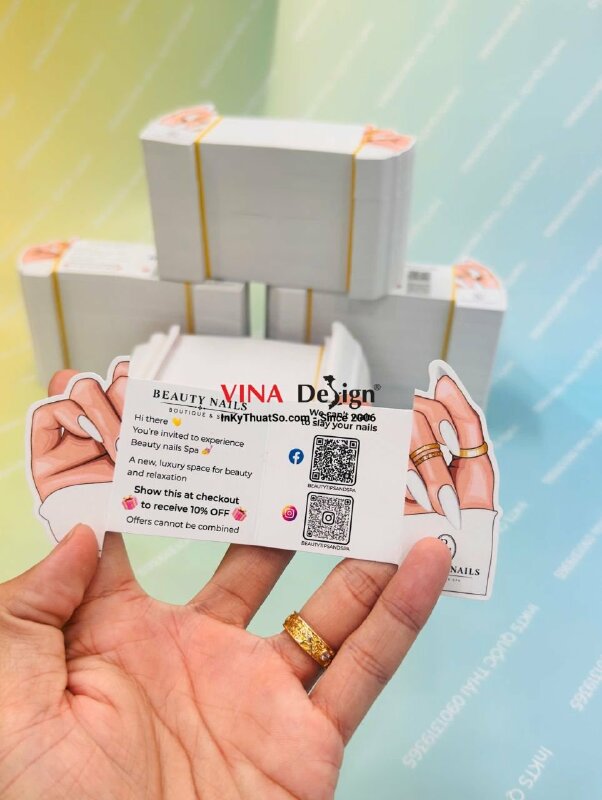 In tờ rơi gấp kẹp lên kính xe ô tô, tờ rơi tag gấp quảng cáo Nail Spa, hàng gửi đi Canada - INKTS3891