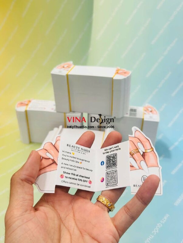 In tờ rơi gấp kẹp lên kính xe ô tô, tờ rơi tag gấp quảng cáo Nail Spa, hàng gửi đi Canada - INKTS3891