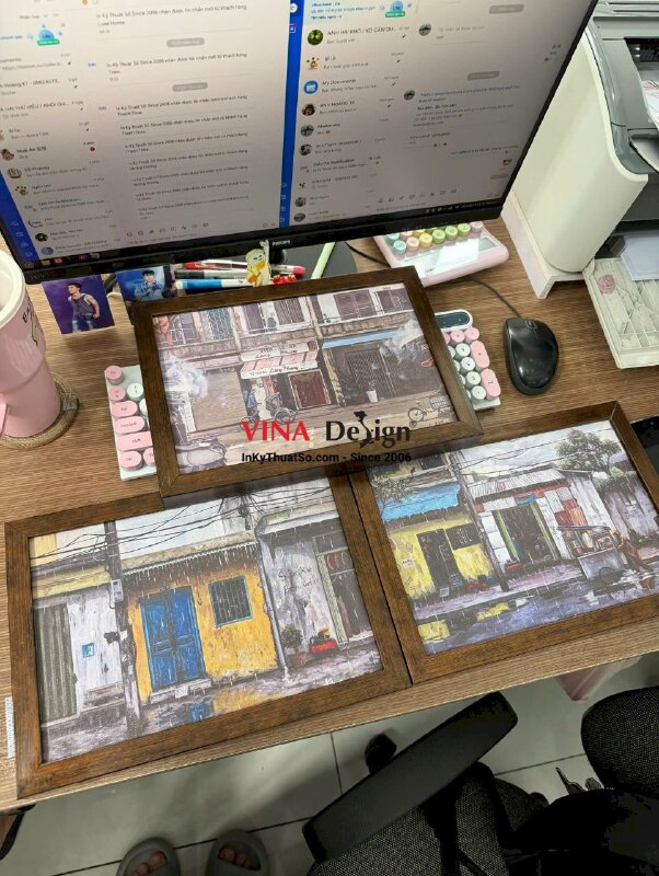 In tranh Canvas đóng khung viền gỗ, tranh trang trí phong cách Ký họa đô thị Urban Sketching - INKTS3886