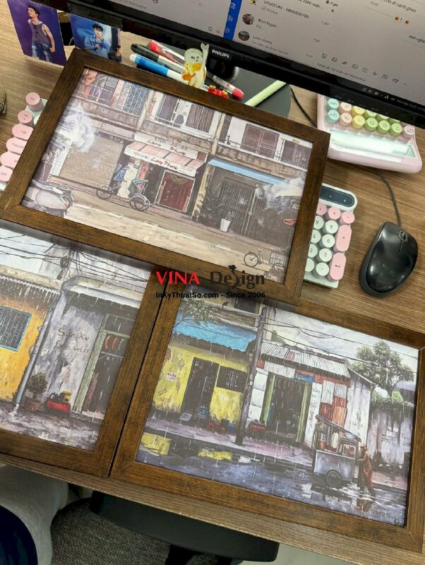 In tranh Canvas đóng khung viền gỗ, tranh trang trí phong cách Ký họa đô thị Urban Sketching - INKTS3886