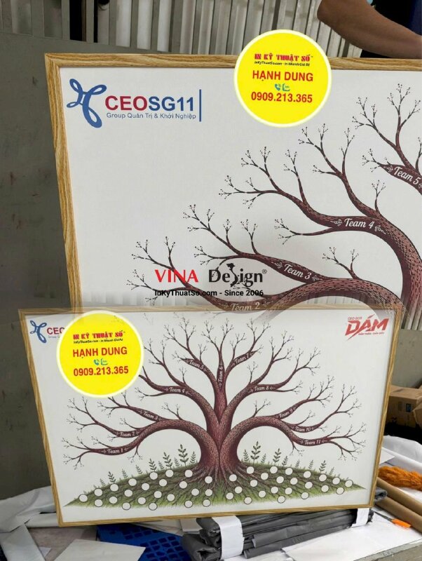 Tranh cây in dấu vân tay, ký tên cho sự kiện kỷ niệm hoạt động công ty, hội nhóm, in Canvas đóng khung - INKTS3878