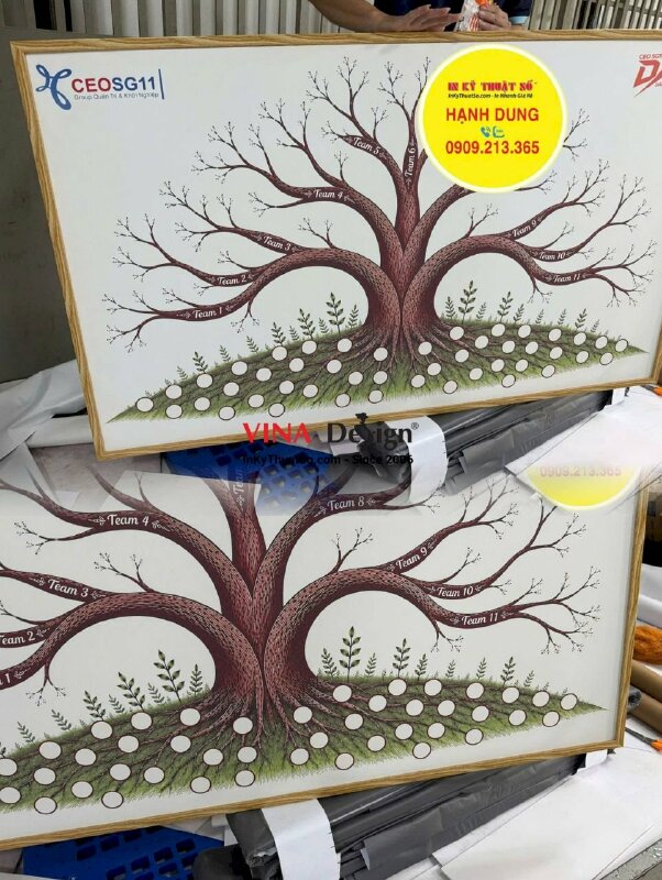 Tranh cây in dấu vân tay, ký tên cho sự kiện kỷ niệm hoạt động công ty, hội nhóm, in Canvas đóng khung - INKTS3878