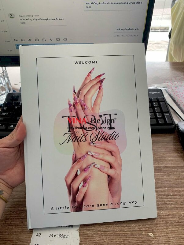 In menu bảng giá Nail Studio, menu bìa bồi carton, gáy dán keo - INKTS3906