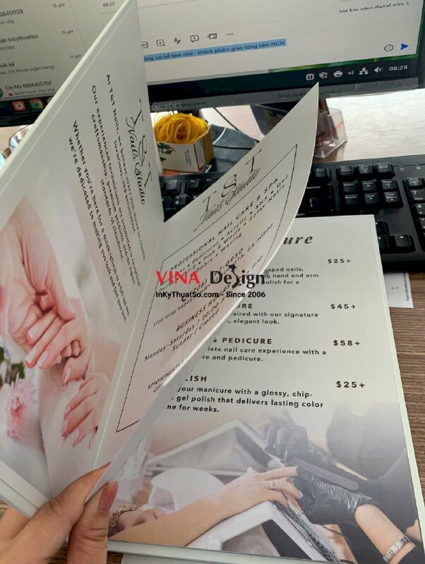 In menu bảng giá Nail Studio, menu bìa bồi carton, gáy dán keo - INKTS3906