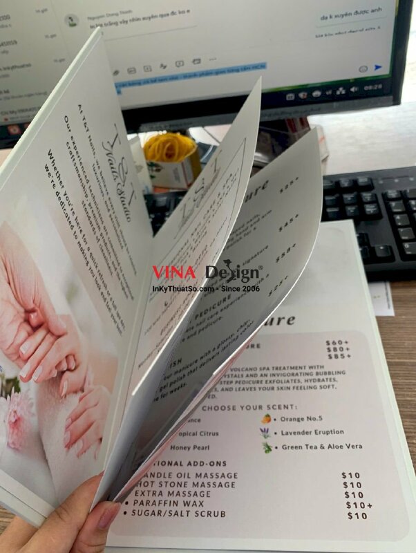 In menu bảng giá Nail Studio, menu bìa bồi carton, gáy dán keo - INKTS3906