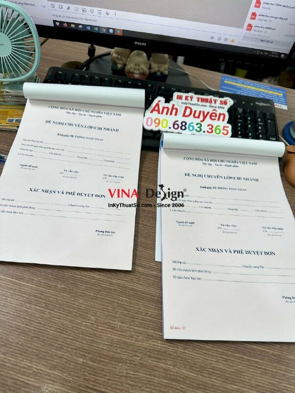 In phiếu đề nghị chuyển lớp/chi nhánh, phiếu xác nhận và phê duyệt đơn - INKTS619