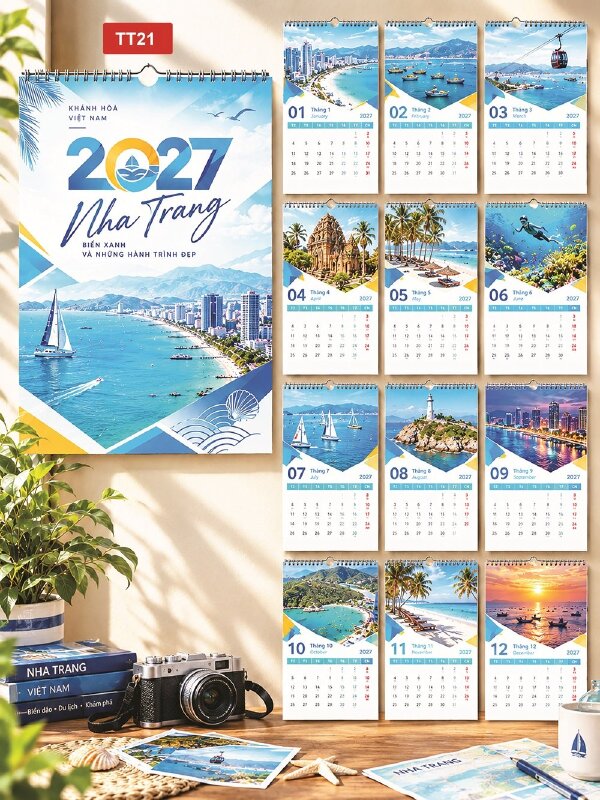 Dịch vụ in lịch Tết treo tường 13 tờ thiết kế chủ đề Nha Trang Khánh Hòa - Mã TT21 - INKTS2276