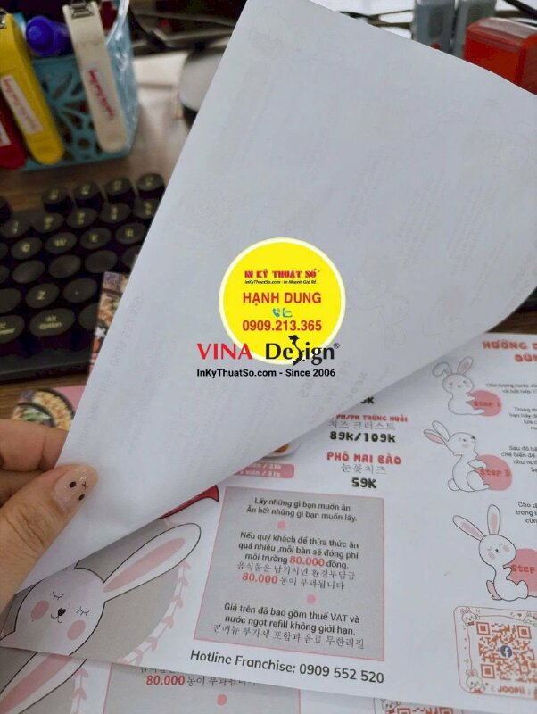 In giấy lót bàn ăn cho chuỗi nhà hàng lẩu Hàn Quốc, loại dùng 1 lần - INKTS3928