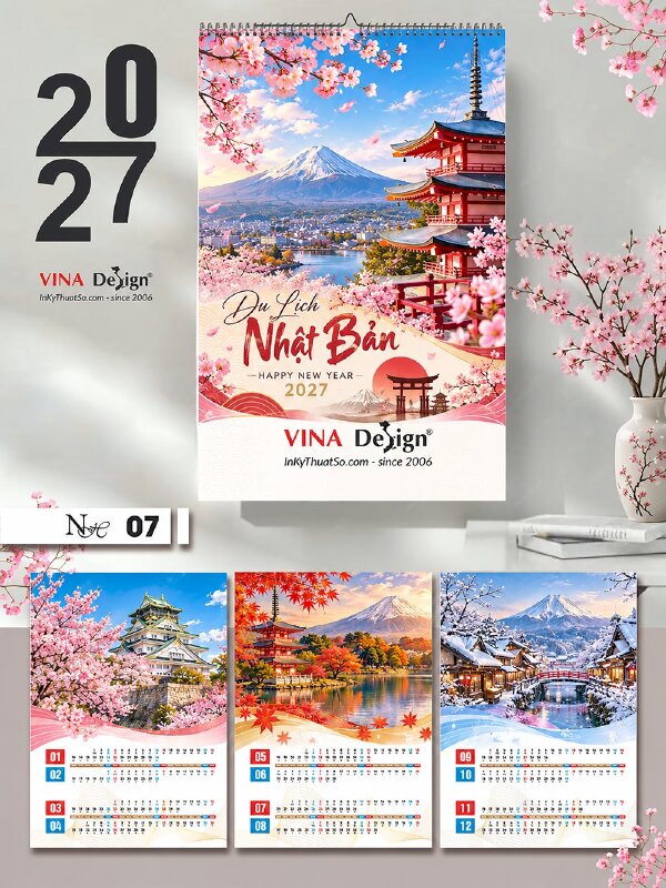 In hình lên lịch Tết treo tường thiết kế chủ đề Du Lịch Nhật Bản - Mã NH07 - INKTS2293