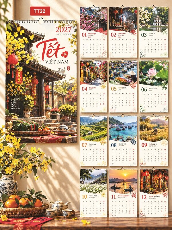 In hình lịch 13 tờ treo tường thiết kế chủ đề Tết Việt Nam - Mã TT22 - INKTS2277