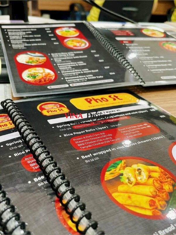 In menu quán phở, menu ép plastic gáy lò xo quán ăn Việt, hàng gửi đi Melbourne Úc từ TPHCM - INKTS1300