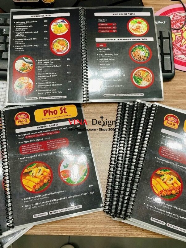 In menu quán phở, menu ép plastic gáy lò xo quán ăn Việt, hàng gửi đi Melbourne Úc từ TPHCM - INKTS1300